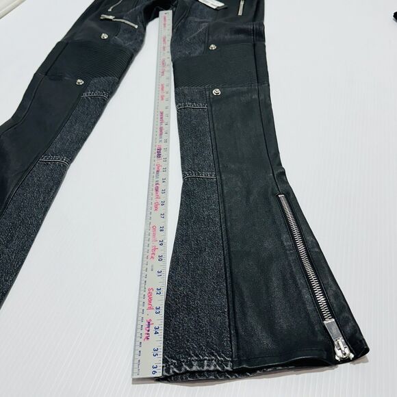 Versace Runway Black Leather Denim Size 40 US 4 Flared Pants Belted NWT $4875 - Picture 12 of 15